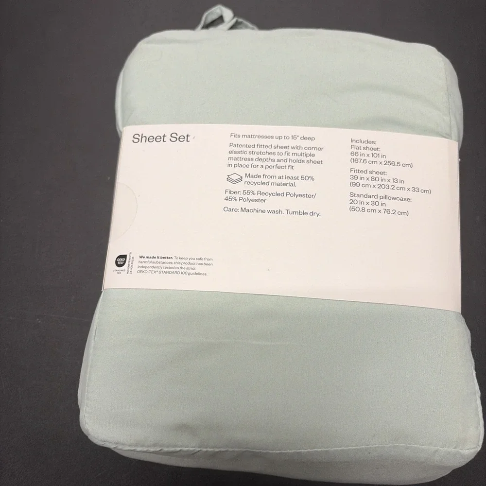 NIB~ Room Essentials TWIN / XL Light Mint Microfiber Sheet Set Brushed softness